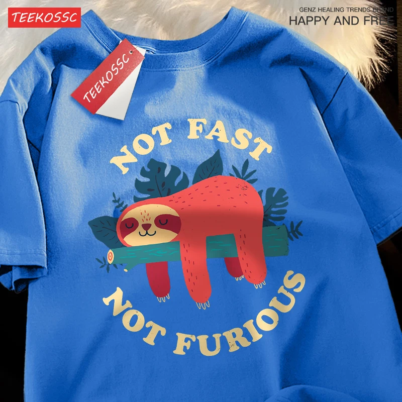 Not Fast Not Furious Cute Sloth Male T Shirts Hip Hop Crewneck Short Sleeve Summer Cotton Tops Casual Sweat Oversized T-Shirts