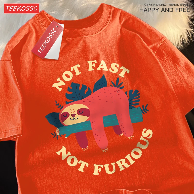 Not Fast Not Furious Cute Sloth Male T Shirts Hip Hop Crewneck Short Sleeve Summer Cotton Tops Casual Sweat Oversized T-Shirts