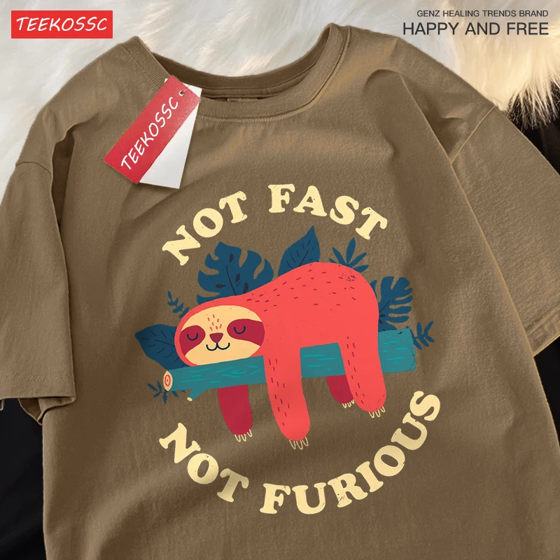 Not Fast Not Furious Cute Sloth Male T Shirts Hip Hop Crewneck Short Sleeve Summer Cotton Tops Casual Sweat Oversized T-Shirts