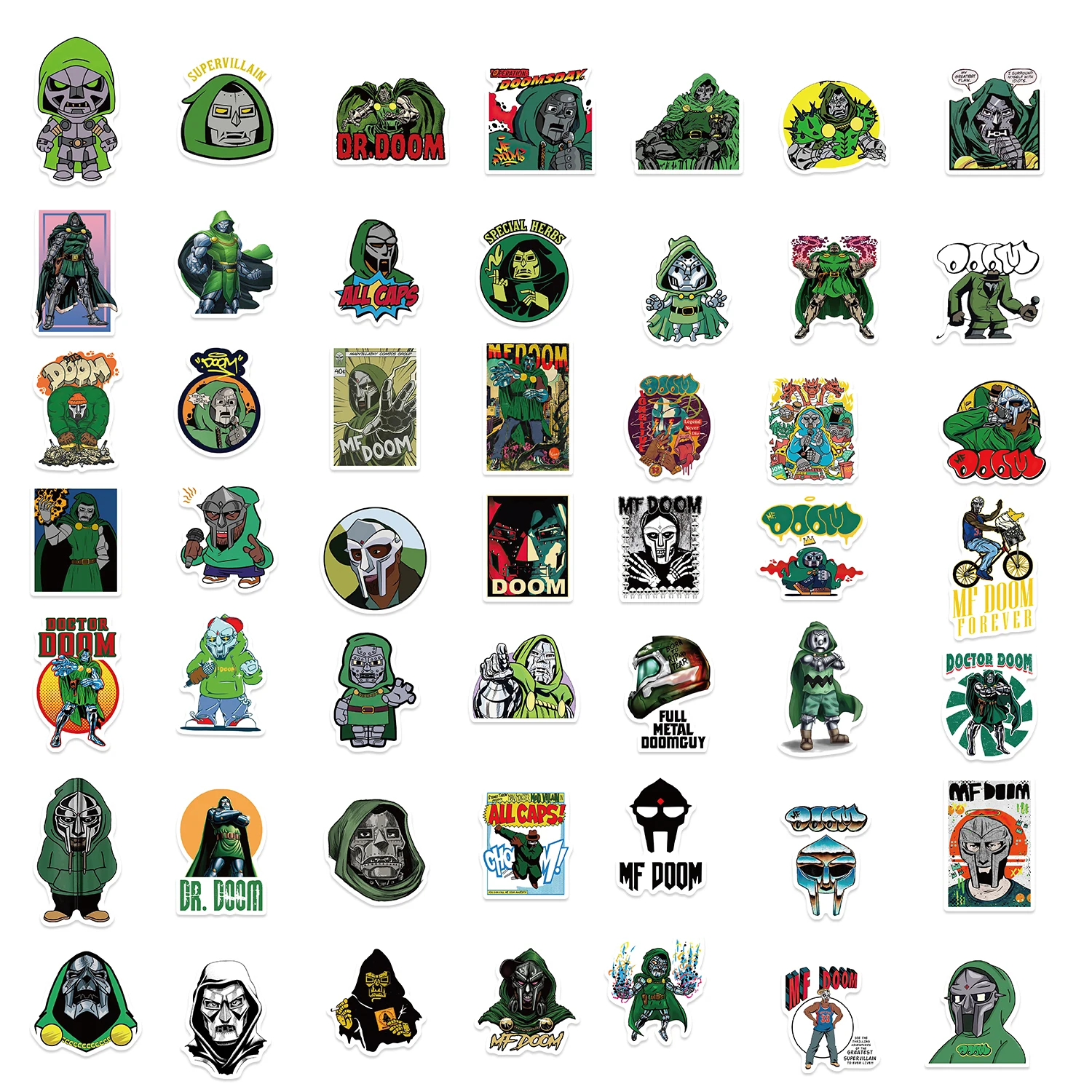 50PCS Hip Hop Rapper Mf Doom Stickers Singer Graffiti DIY Skateboard Phone Luggage Laptop Guitar Toys Decals Sticker For Fan