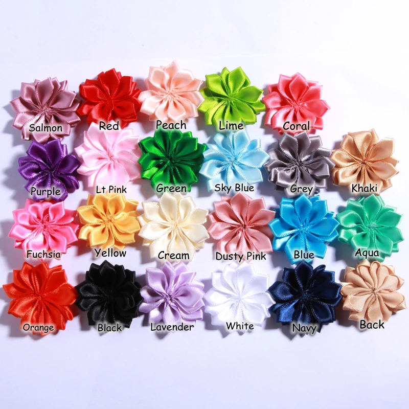 10PCS 4CM Mini Satin Ribbon Solid Flower For Hair Accessories Multilayer Star Shaped Silk Fabric Flowers For Girl Headband