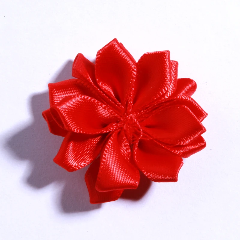 10PCS 4CM Mini Satin Ribbon Solid Flower For Hair Accessories Multilayer Star Shaped Silk Fabric Flowers For Girl Headband