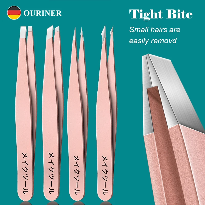 Ouriner 4 pcs/set New Arrival Professional Stainless Steel Tweezer Eyebrow Face Nose Hair Clip Remover Tool Clip
