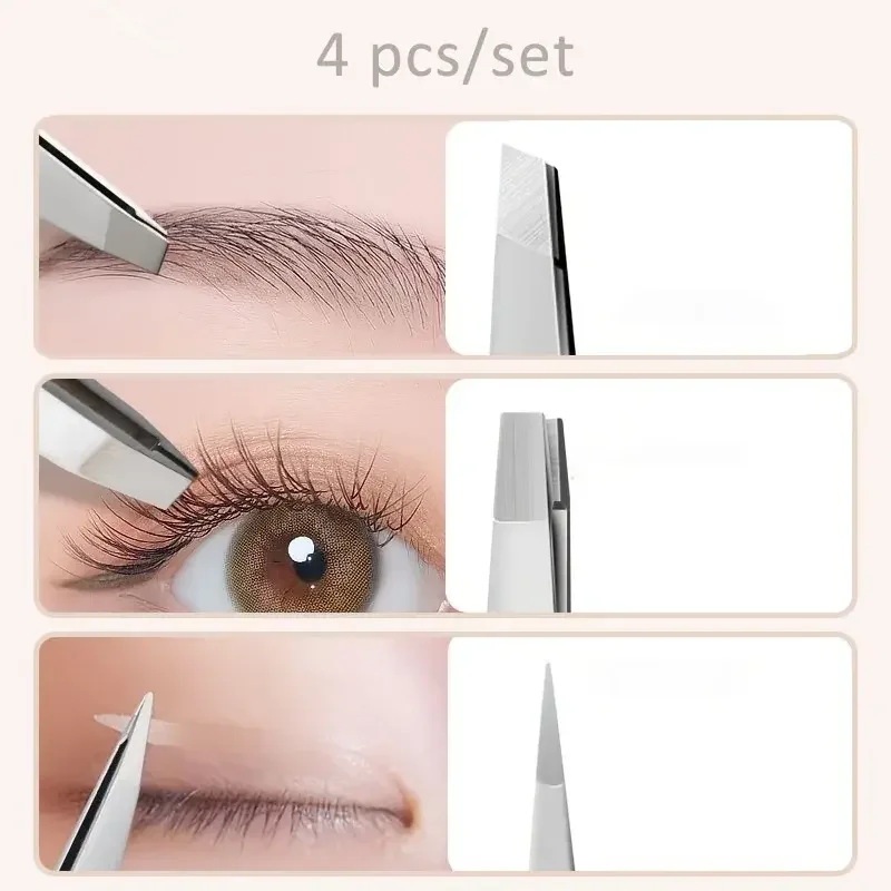 Ouriner 4 pcs/set New Arrival Professional Stainless Steel Tweezer Eyebrow Face Nose Hair Clip Remover Tool Clip