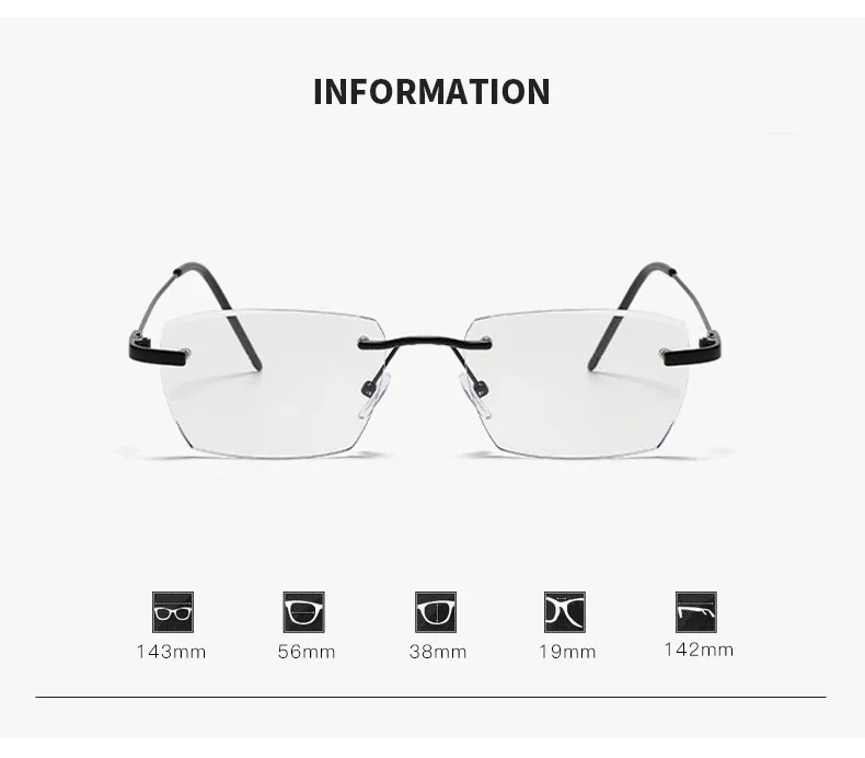 Fashionable Anti Blue Light Photochromic Eyewear Frameless Business Men's Myopia Glasses Cut Edge Color Changing Glasses