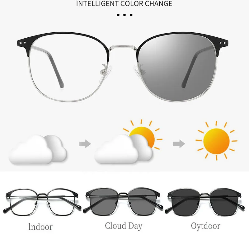 Photochromic Frameless Eyeglasses for Men Fashion Glasses Anti Radiation Eye Sunglasses for Men Korean Glasses Rectangle Compute