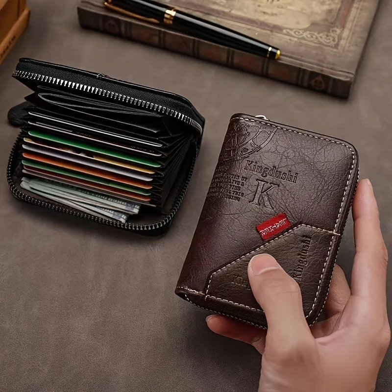 Vintage-Inspired Compact PU Leather Wallet - Multiple Card Slots, Portable Credit Card Holder, Stylish Retro Design