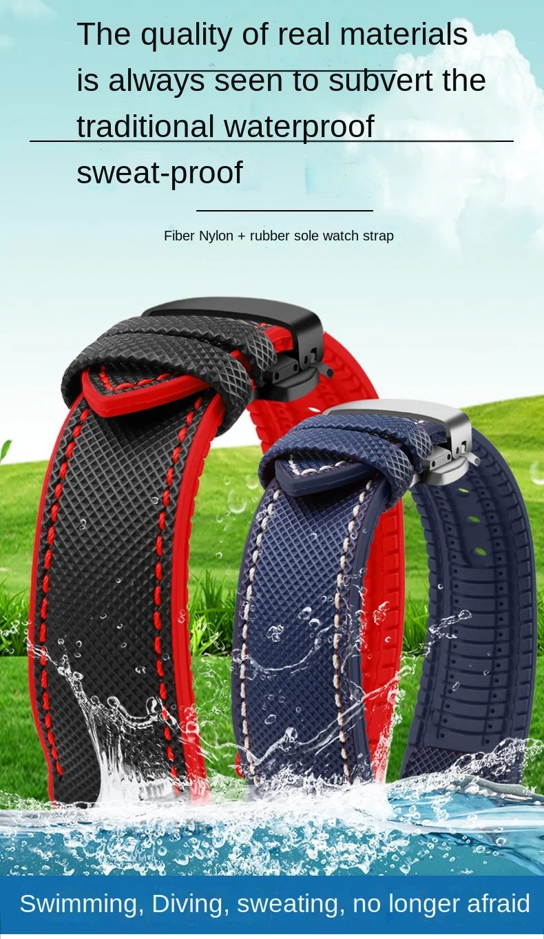 For Breitling Omega IWC Mark nylon yellow rubber Bottom watch strap 20mm 22mm 23 24mm Strap Men Waterproof Wrist Band Watchband