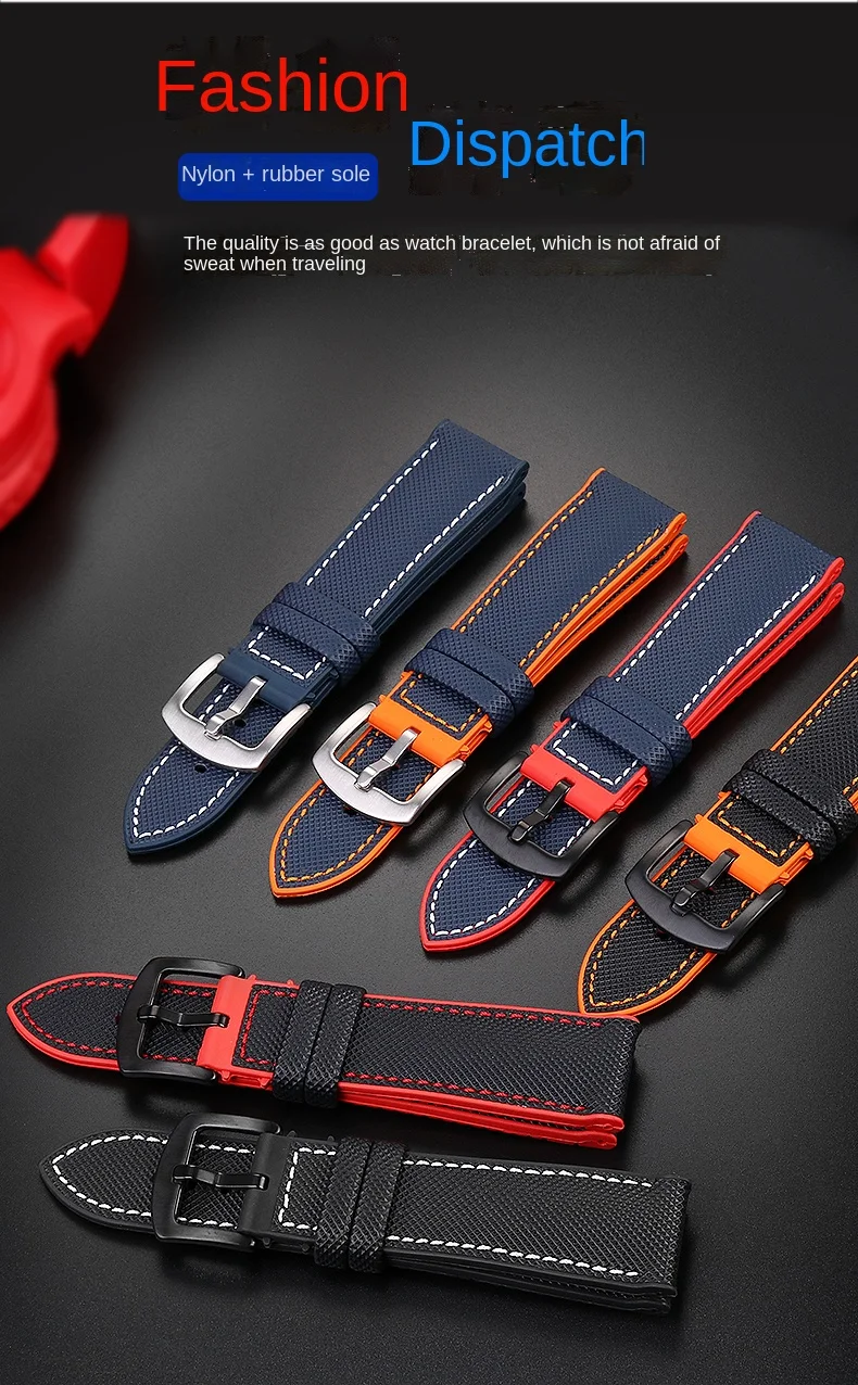 For Breitling Omega IWC Mark nylon yellow rubber Bottom watch strap 20mm 22mm 23 24mm Strap Men Waterproof Wrist Band Watchband