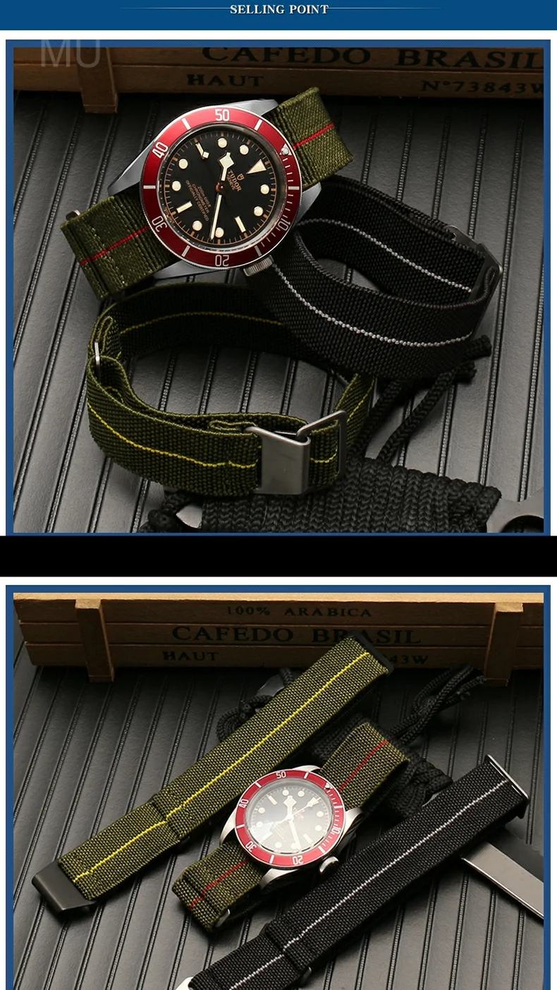 Wear-resistant Elastic Nylon Watch Strap for Rolex Water Ghost Tudor Series 60s French Parachute Bag Strap 18 20 22mm