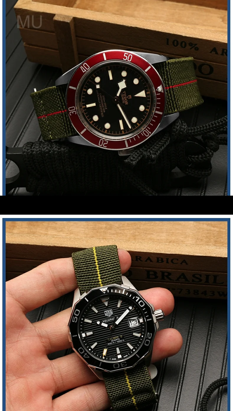 Wear-resistant Elastic Nylon Watch Strap for Rolex Water Ghost Tudor Series 60s French Parachute Bag Strap 18 20 22mm