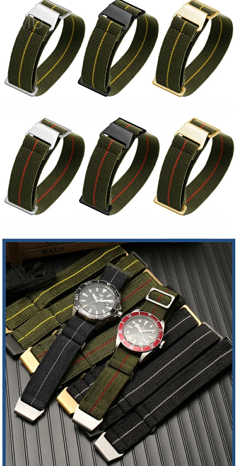 Wear-resistant Elastic Nylon Watch Strap for Rolex Water Ghost Tudor Series 60s French Parachute Bag Strap 18 20 22mm