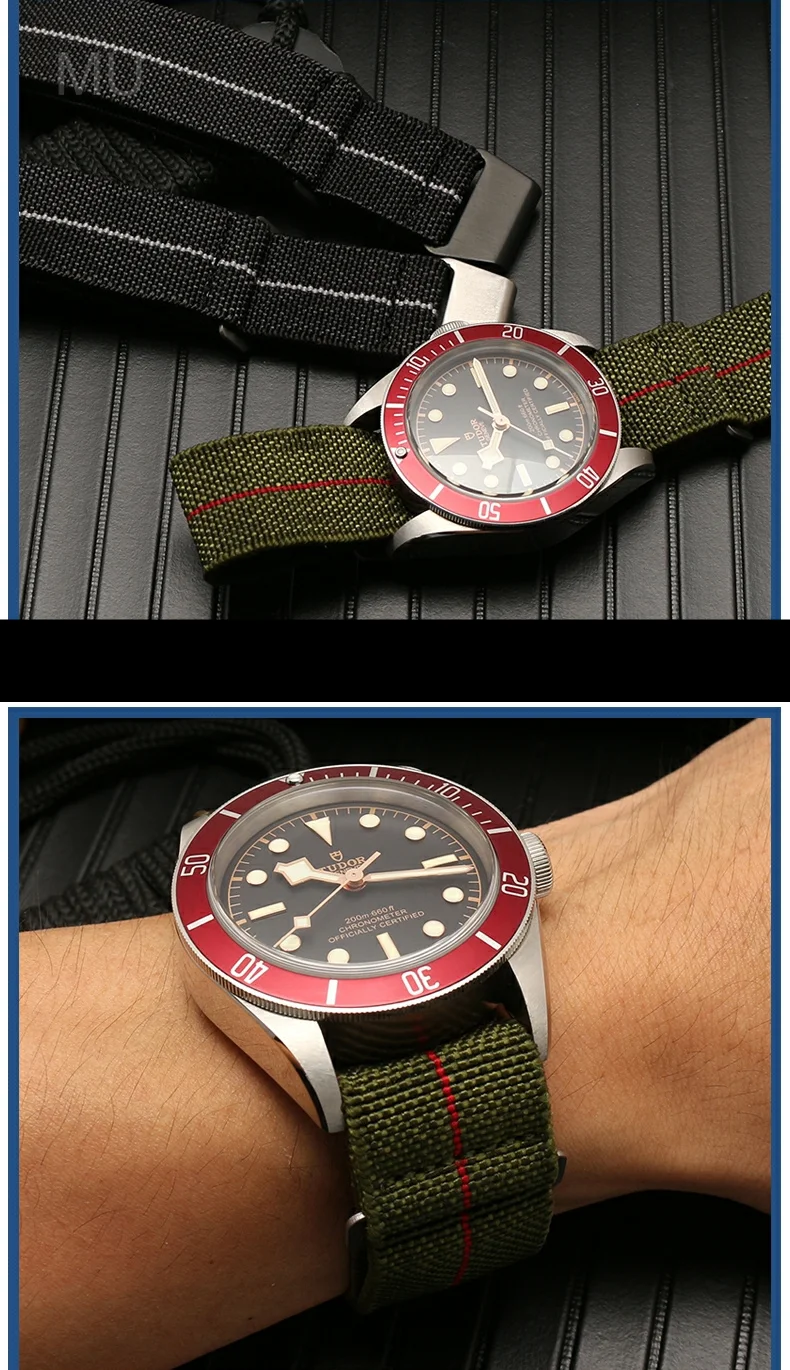 Wear-resistant Elastic Nylon Watch Strap for Rolex Water Ghost Tudor Series 60s French Parachute Bag Strap 18 20 22mm