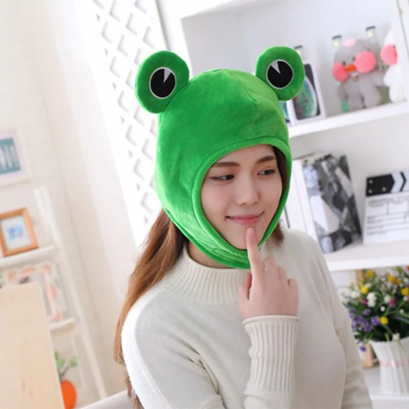 Funny for Frog Eyes Cartoon Plush Hat Toy Green Headgear Cosplay Party Costu DropShipping