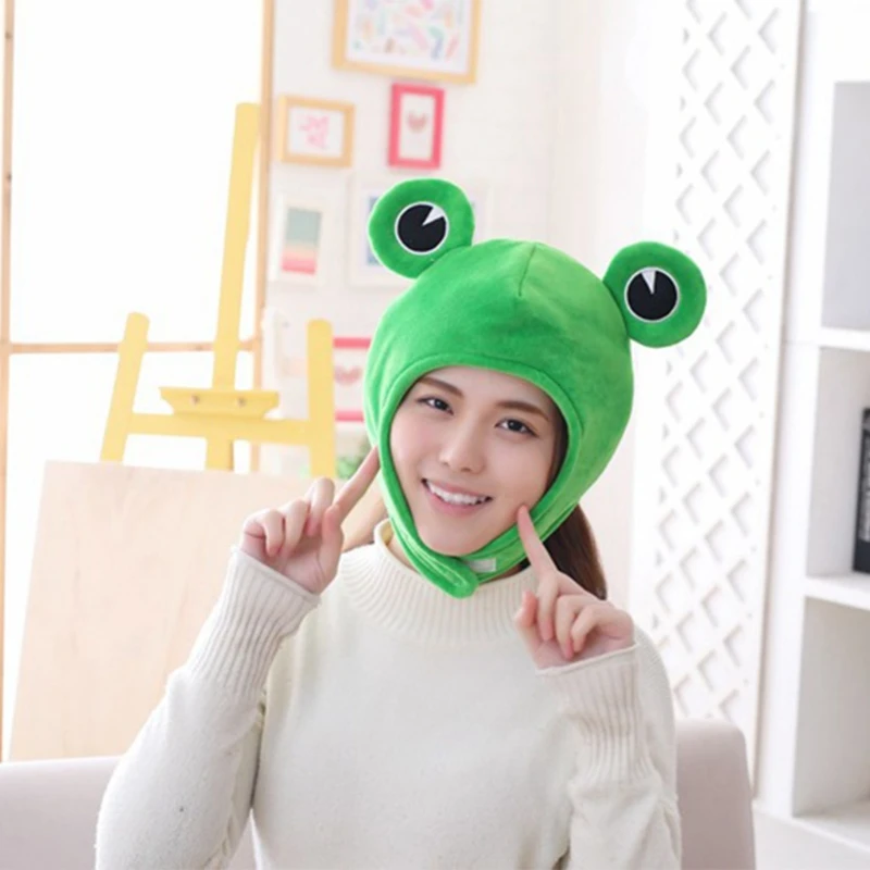 Funny for Frog Eyes Cartoon Plush Hat Toy Green Headgear Cosplay Party Costu DropShipping