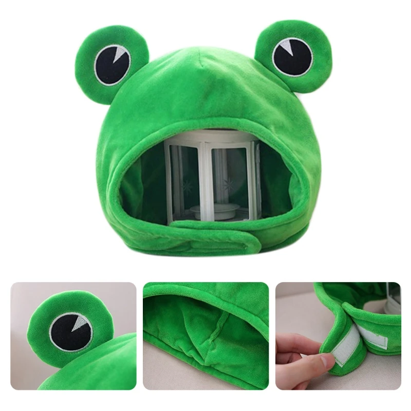 Funny for Frog Eyes Cartoon Plush Hat Toy Green Headgear Cosplay Party Costu DropShipping