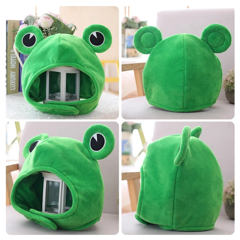 Funny for Frog Eyes Cartoon Plush Hat Toy Green Headgear Cosplay Party Costu DropShipping