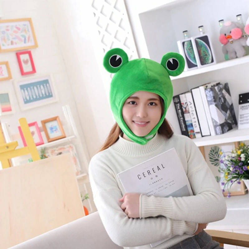 Funny for Frog Eyes Cartoon Plush Hat Toy Green Headgear Cosplay Party Costu DropShipping