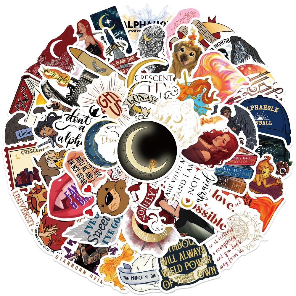 50PCS Crescent City House of Flame Romance Book Sticker Cartoon DIY Decal Diary Guitar Phone Laptop Scrapbook Booktok Sticker
