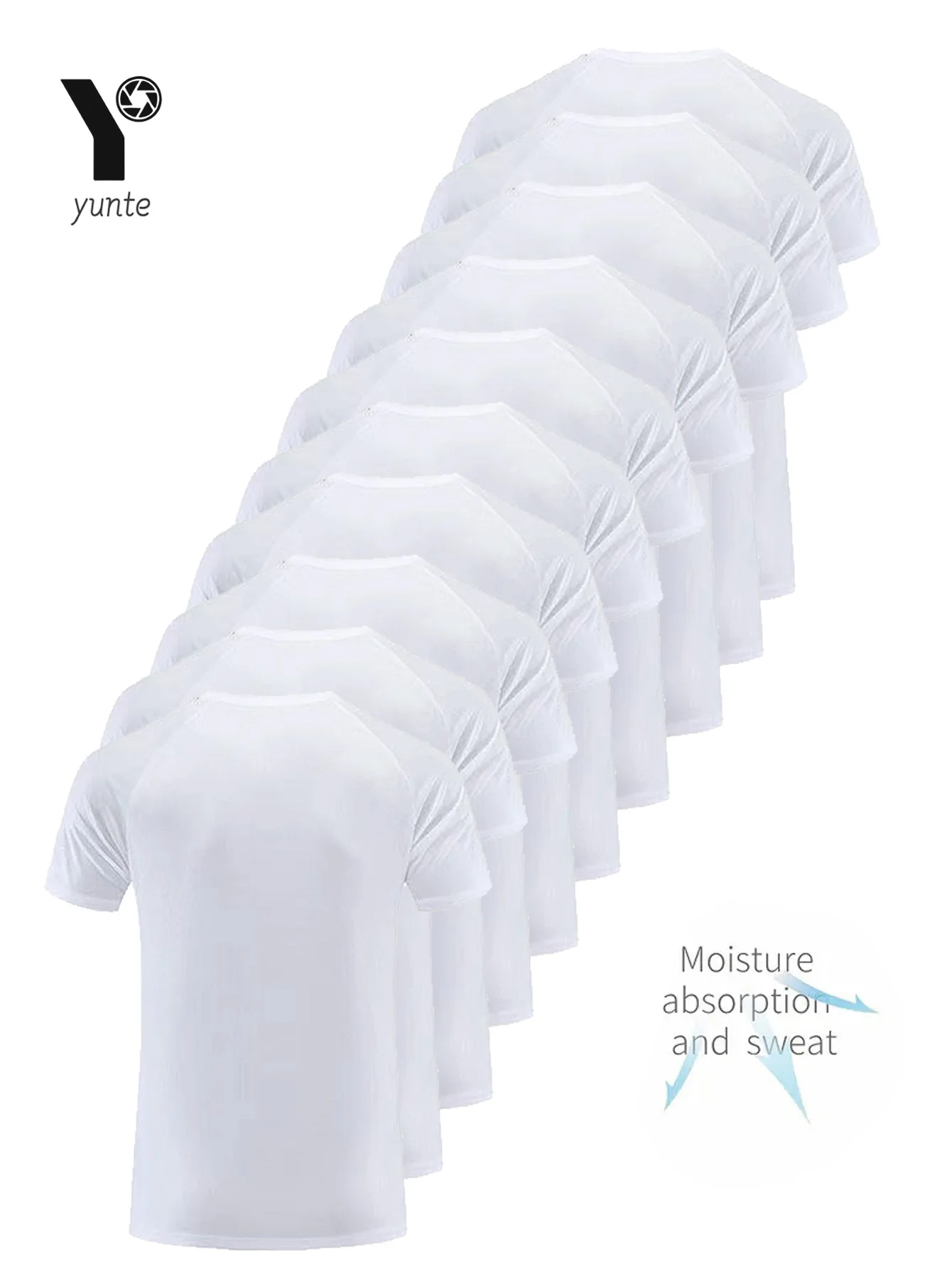 Crew T-Shirt10Pcs White Ultralight Men Quick Dry Breathable Sweat Shirt for Fitness Gym Running Light Plaid Quick Dry Short Sleeves