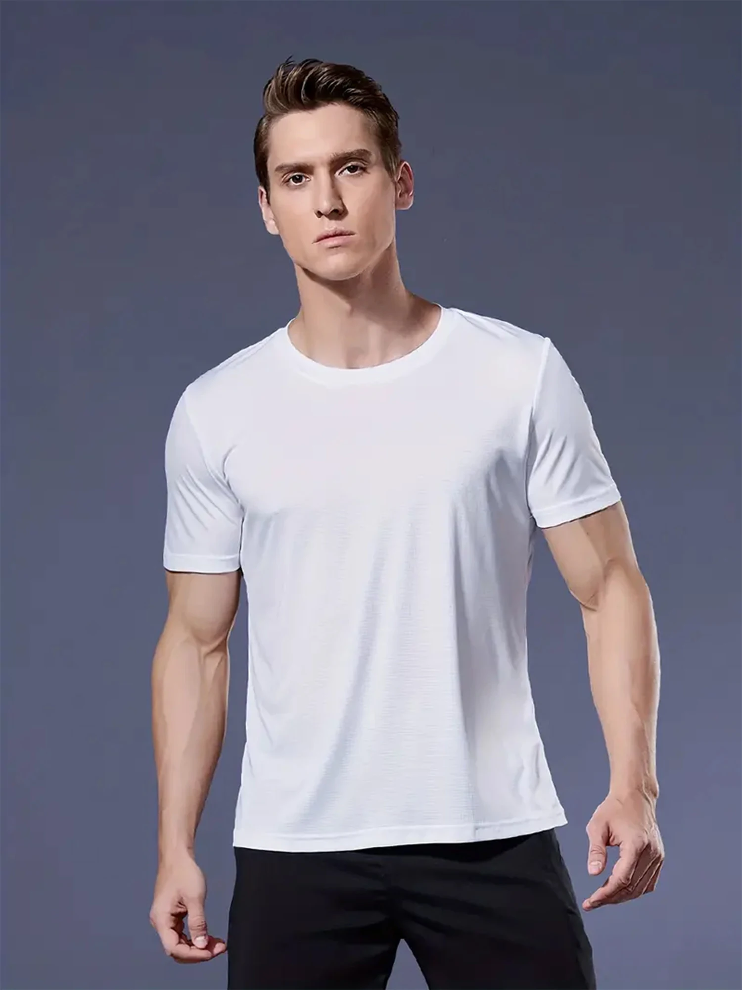 Crew T-Shirt10Pcs White Ultralight Men Quick Dry Breathable Sweat Shirt for Fitness Gym Running Light Plaid Quick Dry Short Sleeves