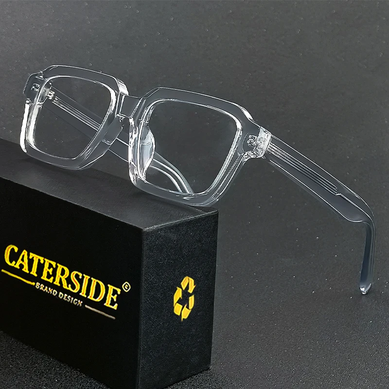 CATERSIDE Acetate Temple Large Glasses Retro Square Eyewear Transparent TAC Lens Computer Glasses Optical Eyeglasses Frame