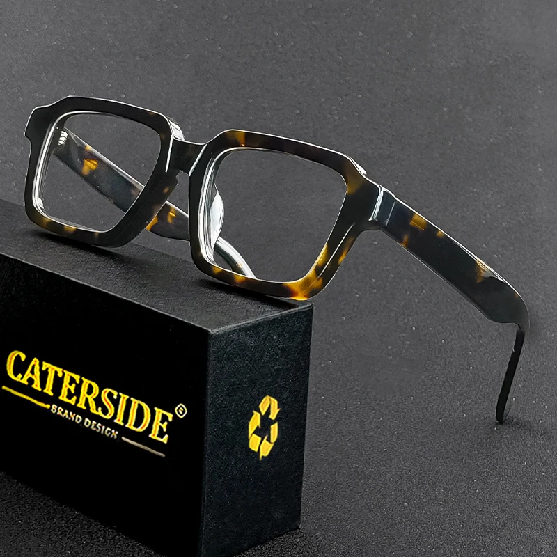 CATERSIDE Acetate Temple Large Glasses Retro Square Eyewear Transparent TAC Lens Computer Glasses Optical Eyeglasses Frame