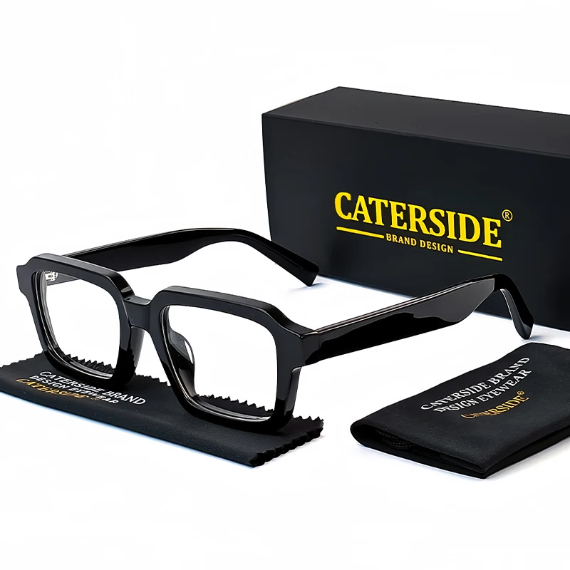 CATERSIDE Acetate Temple Large Glasses Retro Square Eyewear Transparent TAC Lens Computer Glasses Optical Eyeglasses Frame