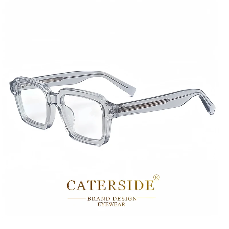 CATERSIDE Acetate Temple Large Glasses Retro Square Eyewear Transparent TAC Lens Computer Glasses Optical Eyeglasses Frame