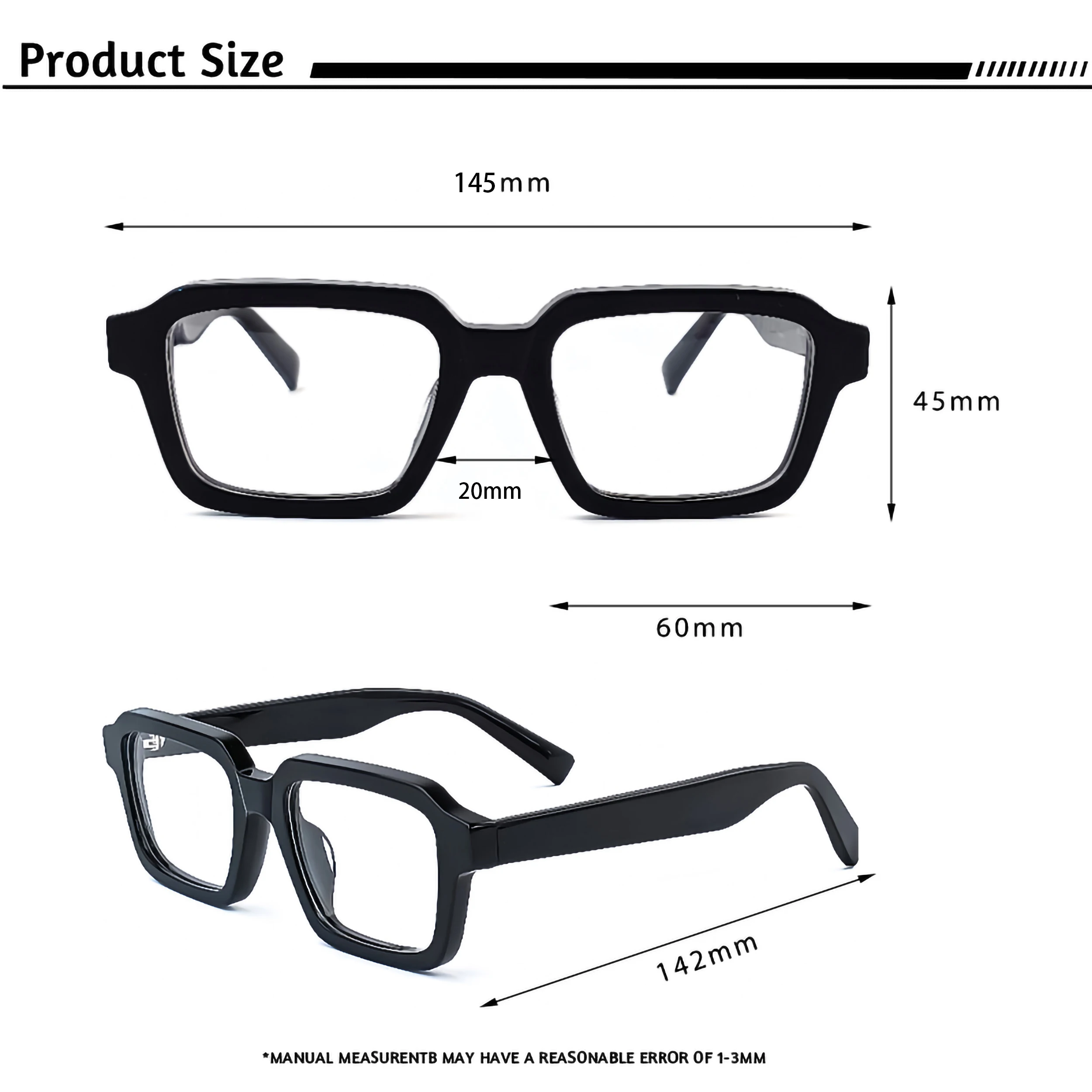CATERSIDE Acetate Temple Large Glasses Retro Square Eyewear Transparent TAC Lens Computer Glasses Optical Eyeglasses Frame
