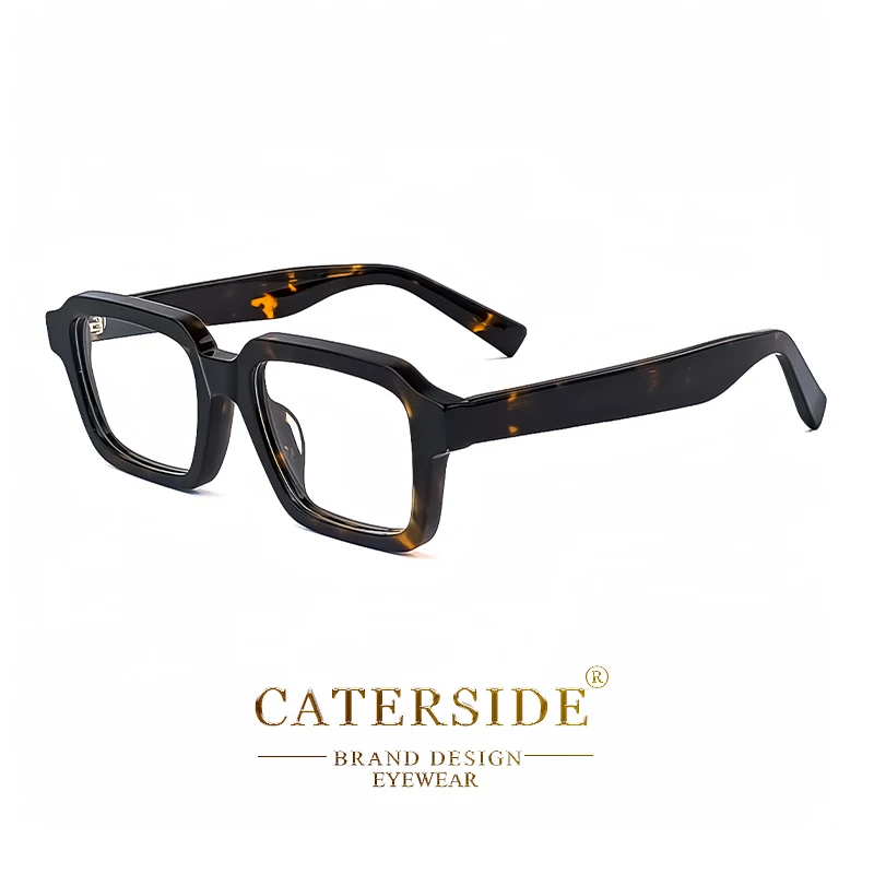 CATERSIDE Acetate Temple Large Glasses Retro Square Eyewear Transparent TAC Lens Computer Glasses Optical Eyeglasses Frame