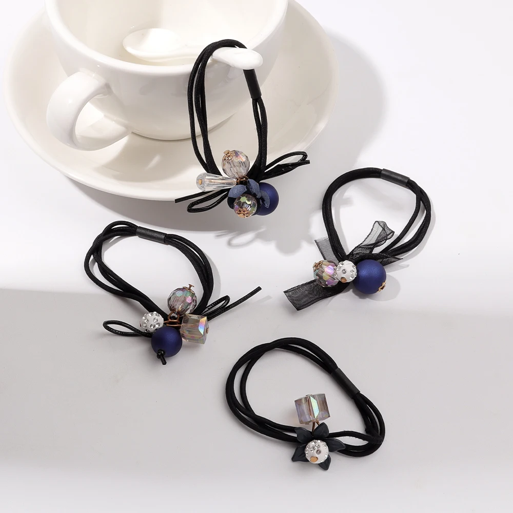 Sea Blue Tie Hair Rubber Band Six-Piece Pullover Rope Women's High Stretch Scrunch Hair Ornament Hair Rope