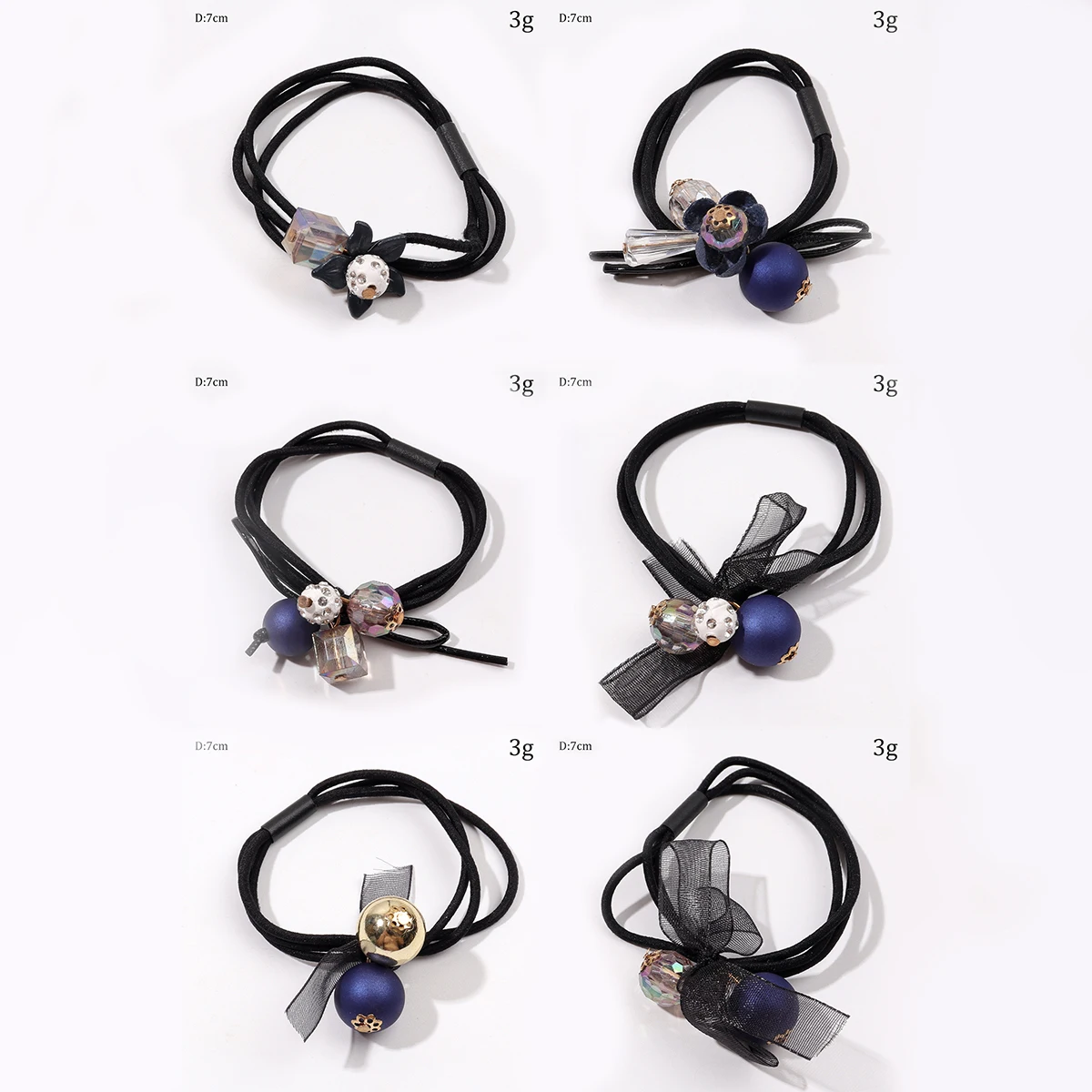 Sea Blue Tie Hair Rubber Band Six-Piece Pullover Rope Women's High Stretch Scrunch Hair Ornament Hair Rope