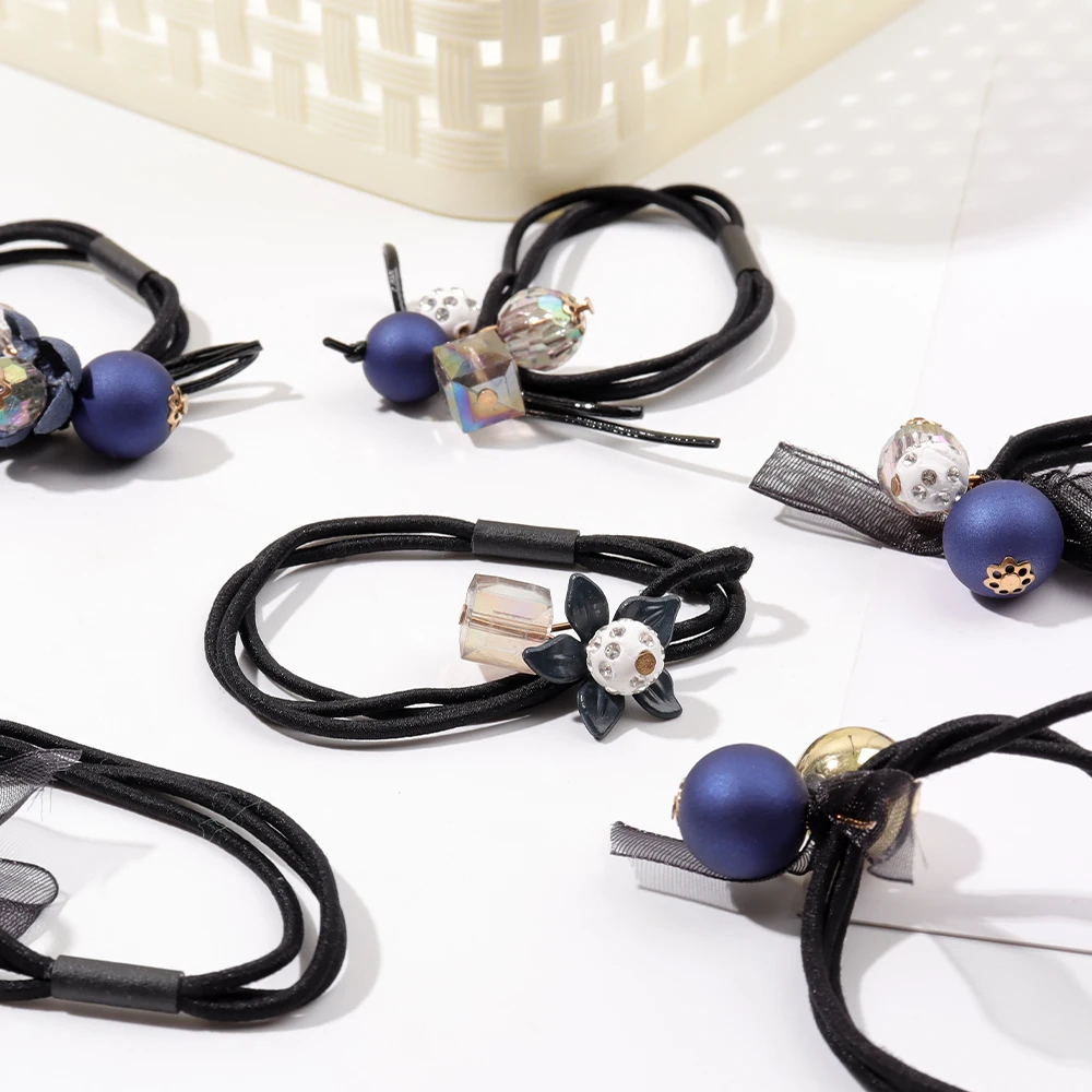 Sea Blue Tie Hair Rubber Band Six-Piece Pullover Rope Women's High Stretch Scrunch Hair Ornament Hair Rope
