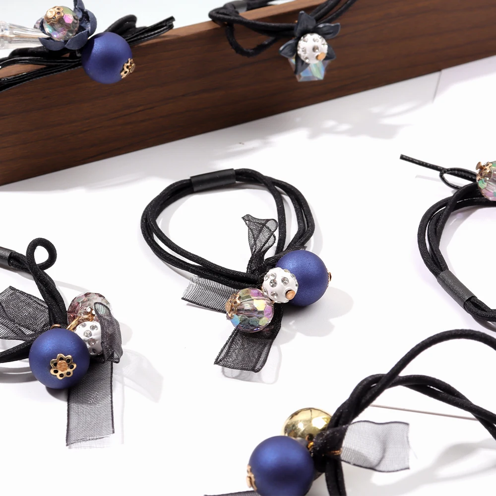 Sea Blue Tie Hair Rubber Band Six-Piece Pullover Rope Women's High Stretch Scrunch Hair Ornament Hair Rope