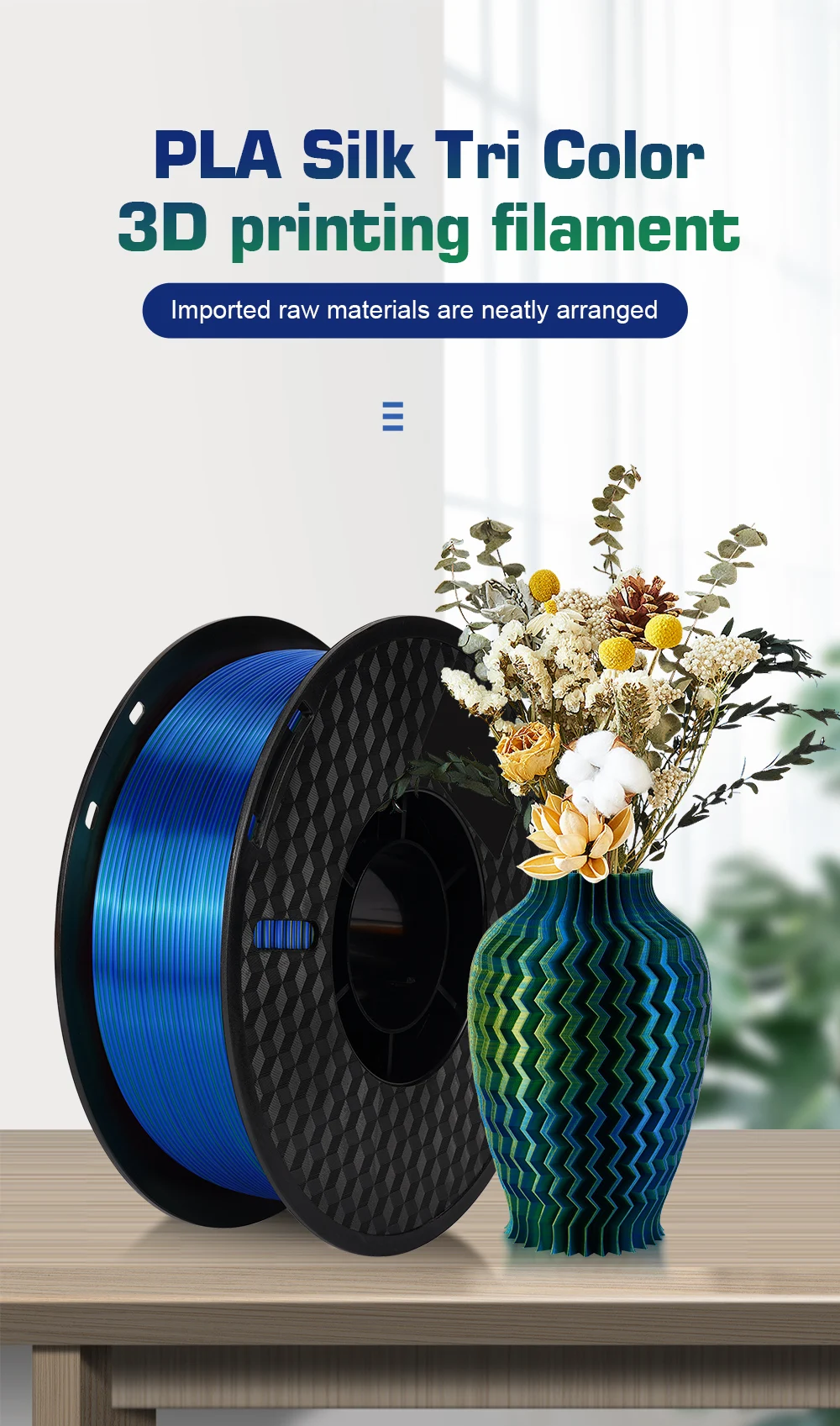 KINGROON Silk Tri-color PLA Filament 3D Printer 1.75mm 1KG/roll Silk PLA Filament Plastic Material 3D Printing Special Color