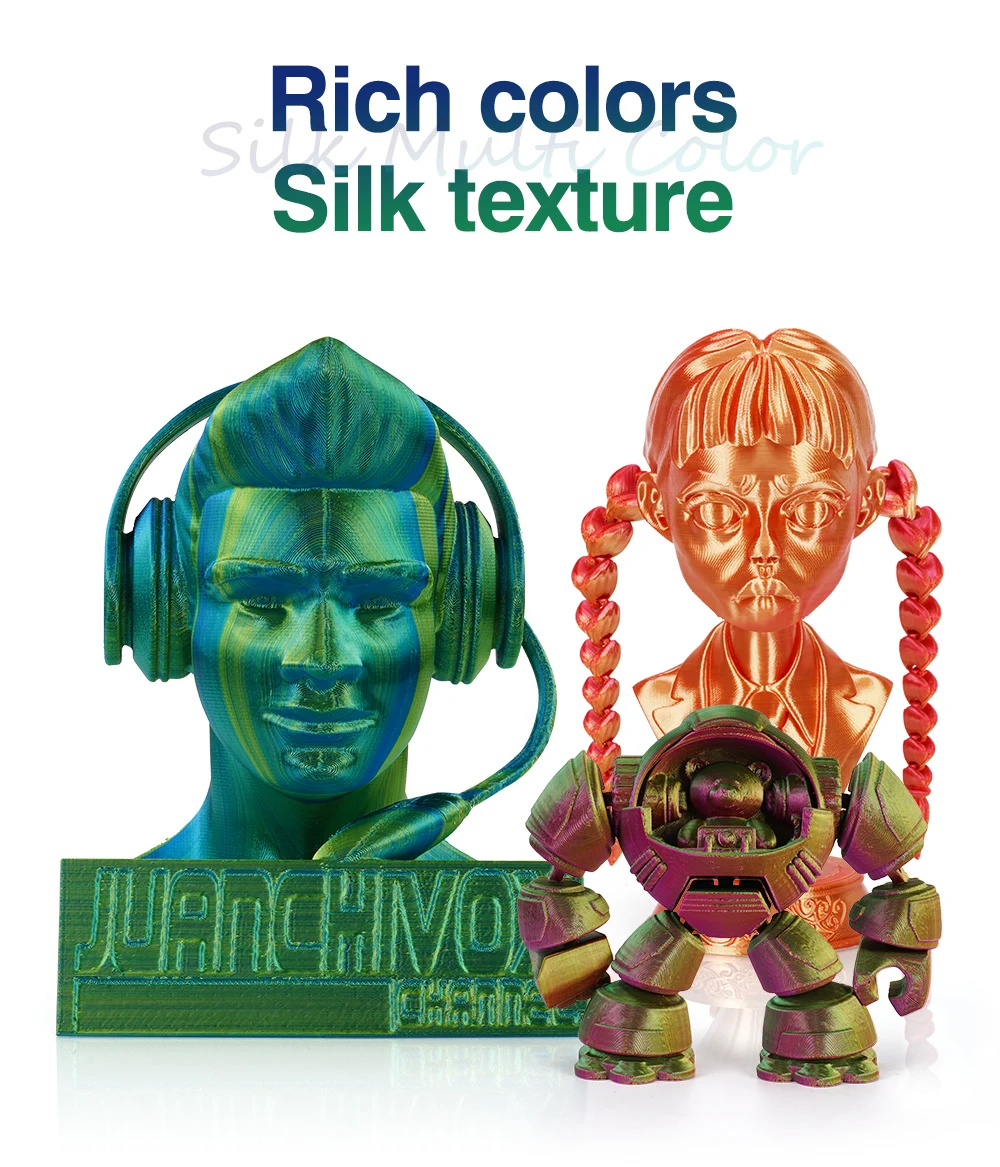 KINGROON Silk Tri-color PLA Filament 3D Printer 1.75mm 1KG/roll Silk PLA Filament Plastic Material 3D Printing Special Color