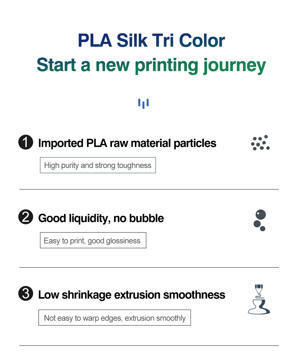 KINGROON Silk Tri-color PLA Filament 3D Printer 1.75mm 1KG/roll Silk PLA Filament Plastic Material 3D Printing Special Color