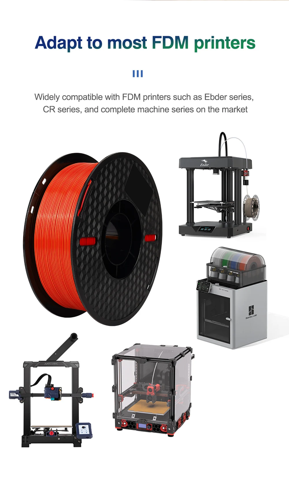 KINGROON Silk Tri-color PLA Filament 3D Printer 1.75mm 1KG/roll Silk PLA Filament Plastic Material 3D Printing Special Color