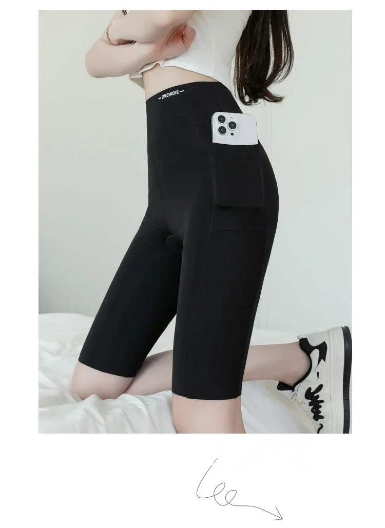 Big Size Leggings Women Sports Shark Shorts with Pocket Stretchy High Waist Hip Lift Workout  Running Quick-drying Gym Shorts