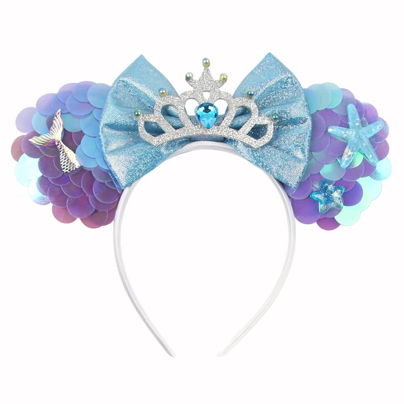 Mermaid Mouse Ears Headbands Pearl Hair Sequins 5“Bows For Women Festival Hairband Girls Hair Accessories Cosplay