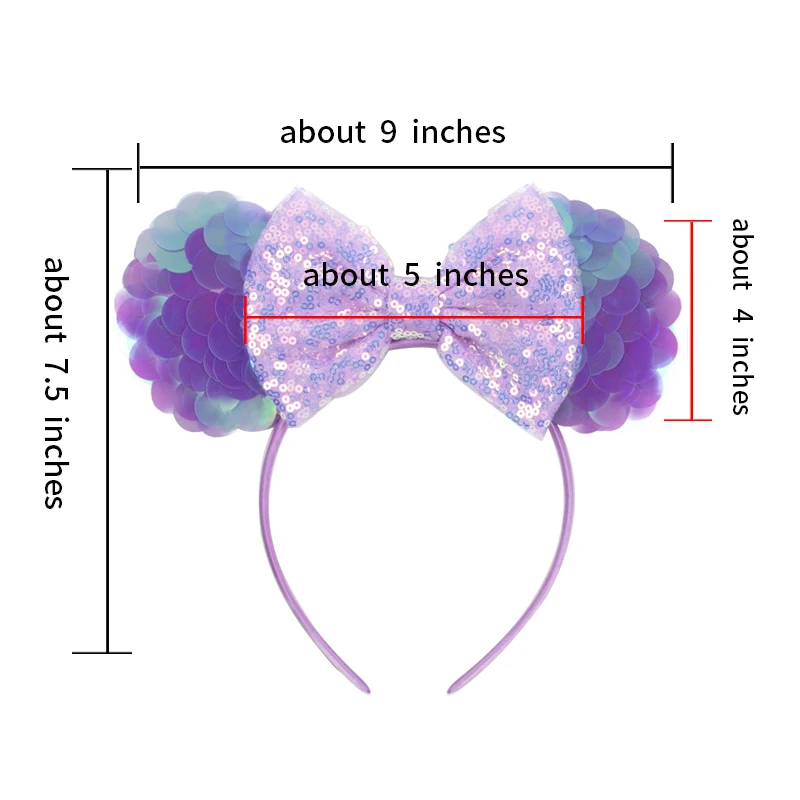 Mermaid Mouse Ears Headbands Pearl Hair Sequins 5“Bows For Women Festival Hairband Girls Hair Accessories Cosplay
