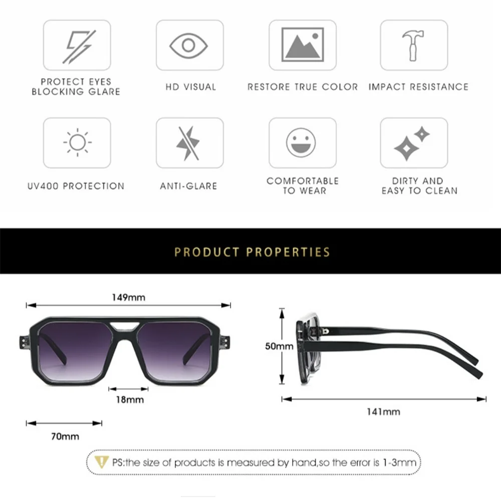 KLASSNUM Men's Sunglasses 2025 Trend Square Sun Glasses Cyber Punk UV400 Protective Shades Yellow Black Lens Large Eyepiece New