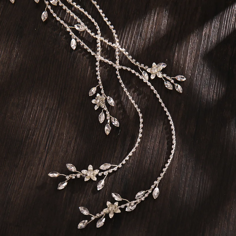 Luxury Bridal Hair Comb Long Chain Rhinestone Headress Gold Silver Flower Headband Wedding Jewelry Crystal Headpiece Ornaments
