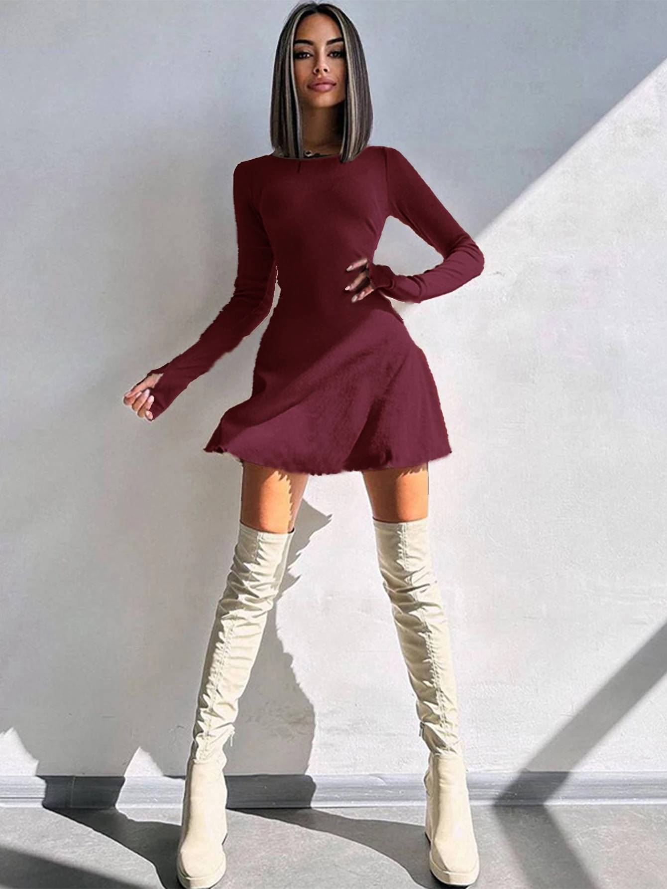 Women's Sexy Club Long Sleeve Mini Bodycon Dress Suitable For Nightclub, Family Party, Vacation, Leisure