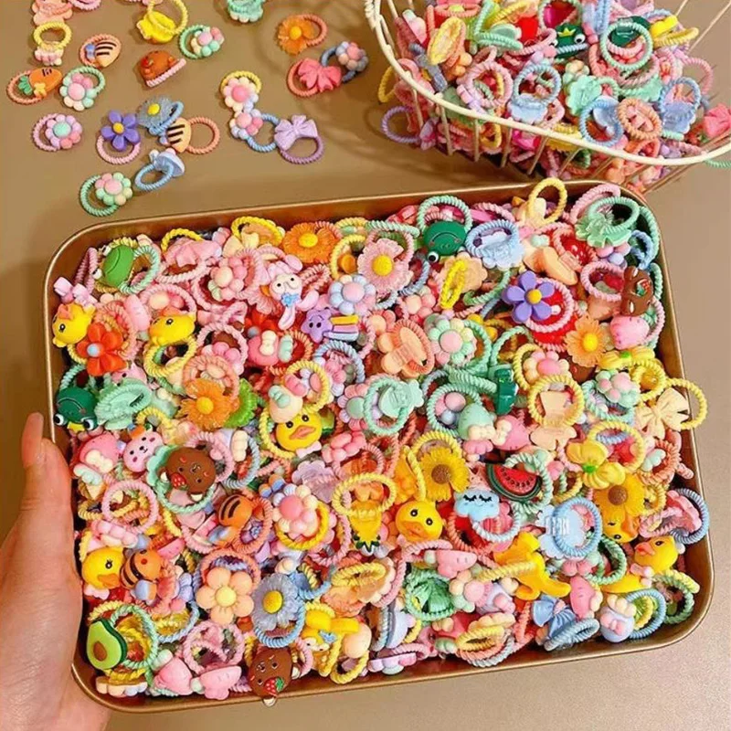50Pcs/Lot Children Hair Accessories Girls Cartoon Elastic Hair Bands Baby Head Rope Kids Small Animal Headband Cute Headdress