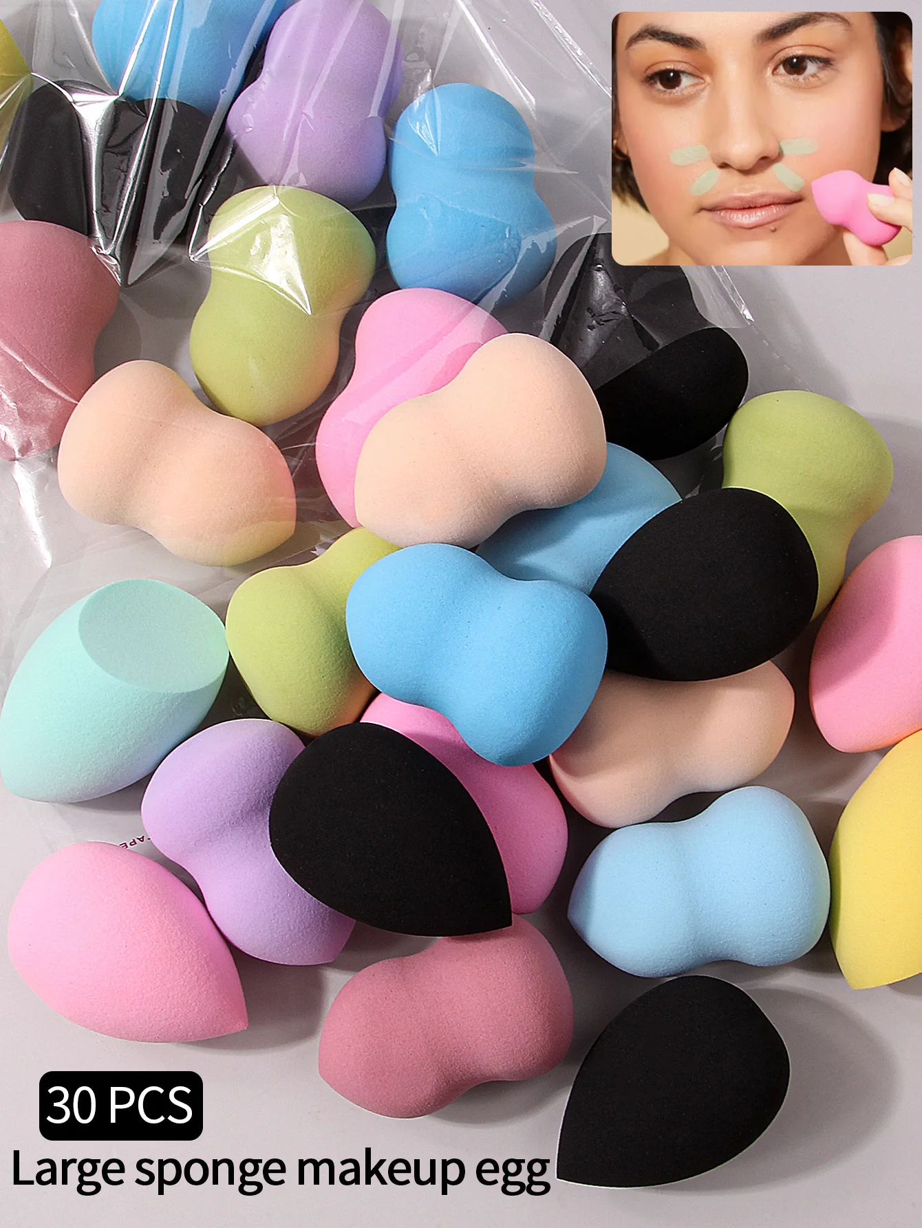 30pcs Powder Blending Makeup Sponge Beauty Egg Set For Liquid Cream And Powder, Multicolor Without Latex Suitable For All