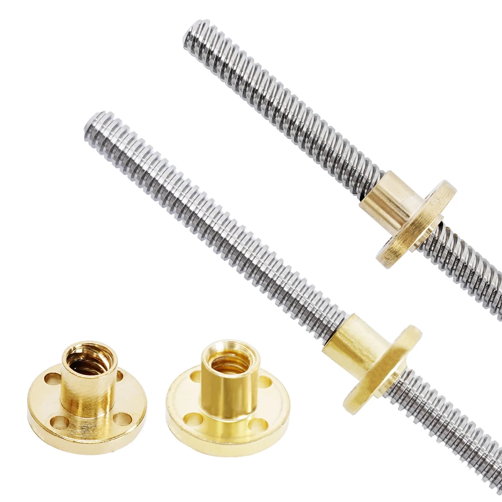 T8 Lead Screw with Brass Nut OD 8mm Lead 2mm Pitch 2mm 100-500mm Polished Threaded Rod for 3D Printer CNC Reprap Z Axis Linear