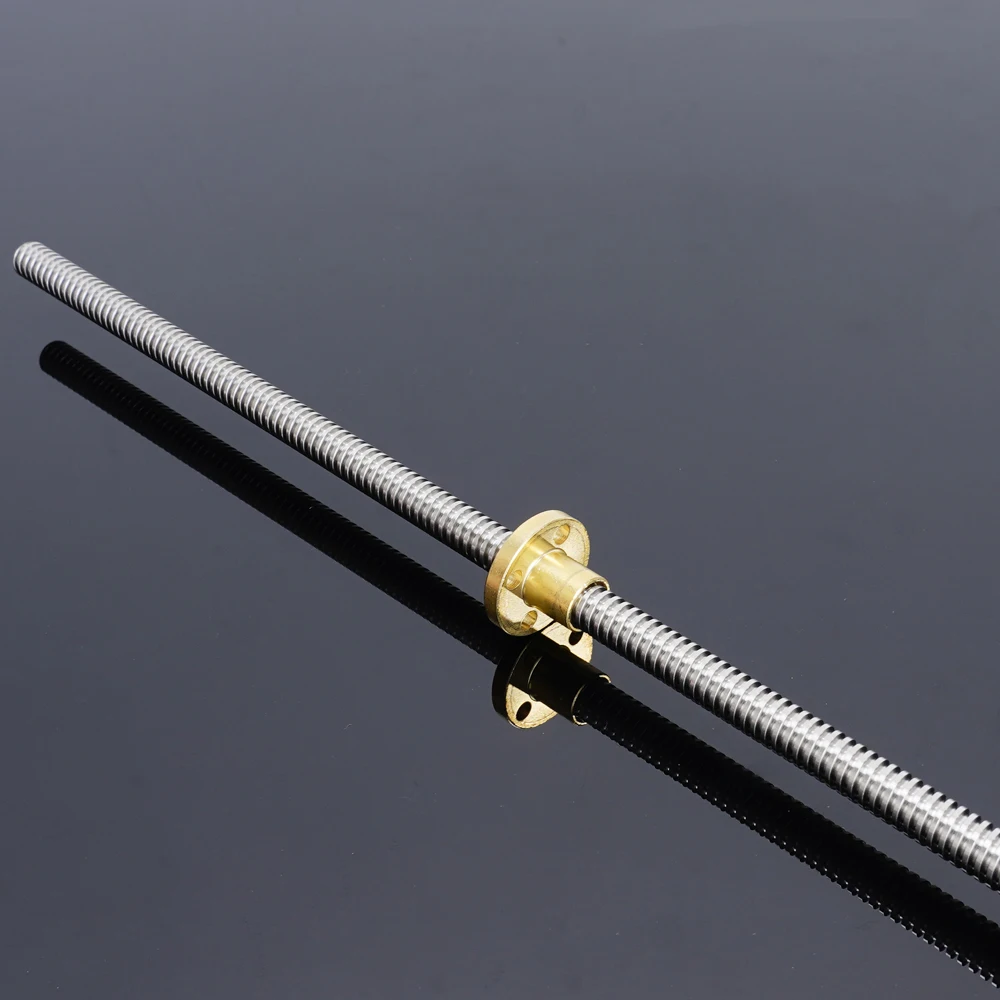 T8 Lead Screw with Brass Nut OD 8mm Lead 2mm Pitch 2mm 100-500mm Polished Threaded Rod for 3D Printer CNC Reprap Z Axis Linear