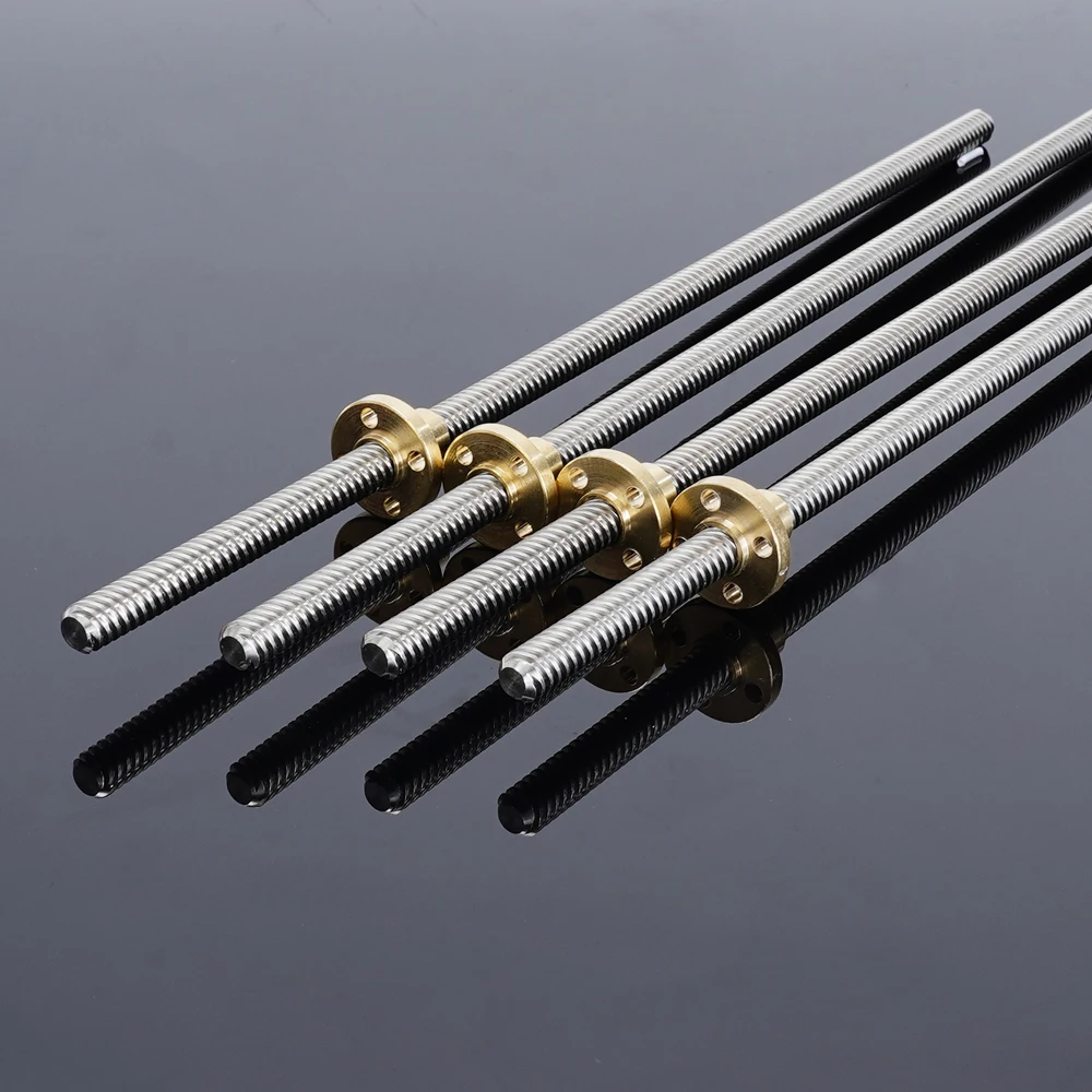 T8 Lead Screw with Brass Nut OD 8mm Lead 2mm Pitch 2mm 100-500mm Polished Threaded Rod for 3D Printer CNC Reprap Z Axis Linear